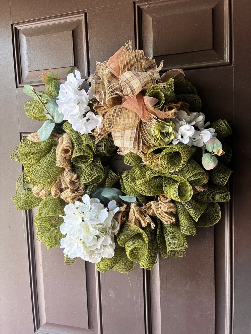 Green Burlap Hydrangea Holiday Wreath - Home